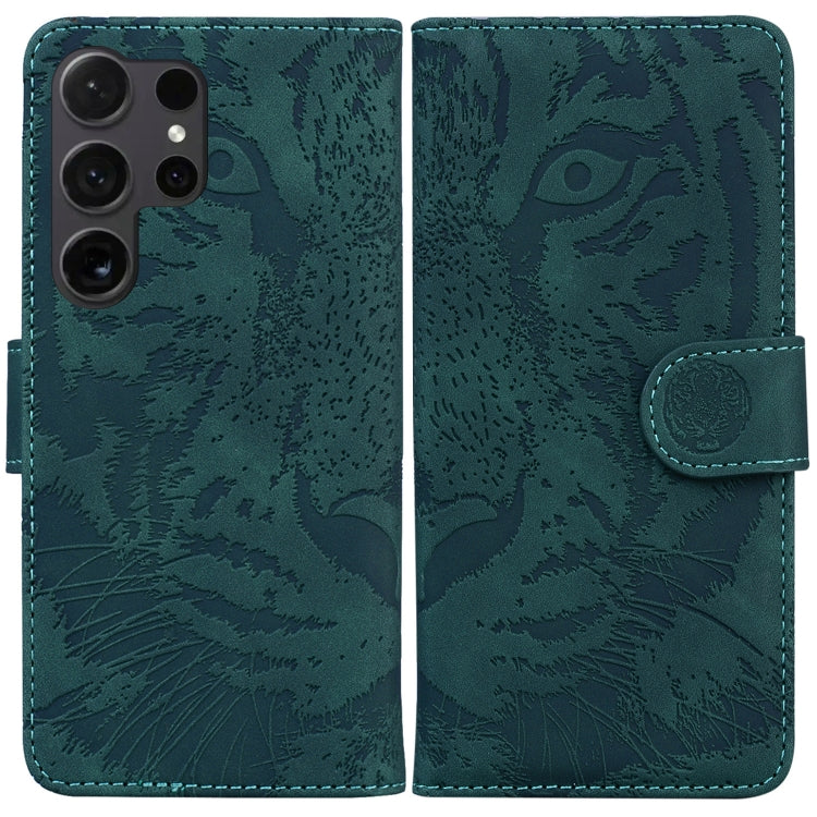 For Samsung Galaxy S25 Ultra 5G Tiger Embossing Pattern Flip Leather Phone Case(Green) by buy2fix