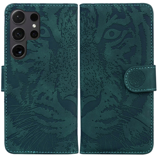 For Samsung Galaxy S25 Ultra 5G Tiger Embossing Pattern Flip Leather Phone Case(Green) by buy2fix