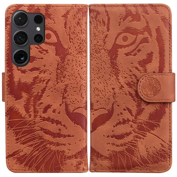 For Samsung Galaxy S25 Ultra 5G Tiger Embossing Pattern Flip Leather Phone Case(Brown) by buy2fix