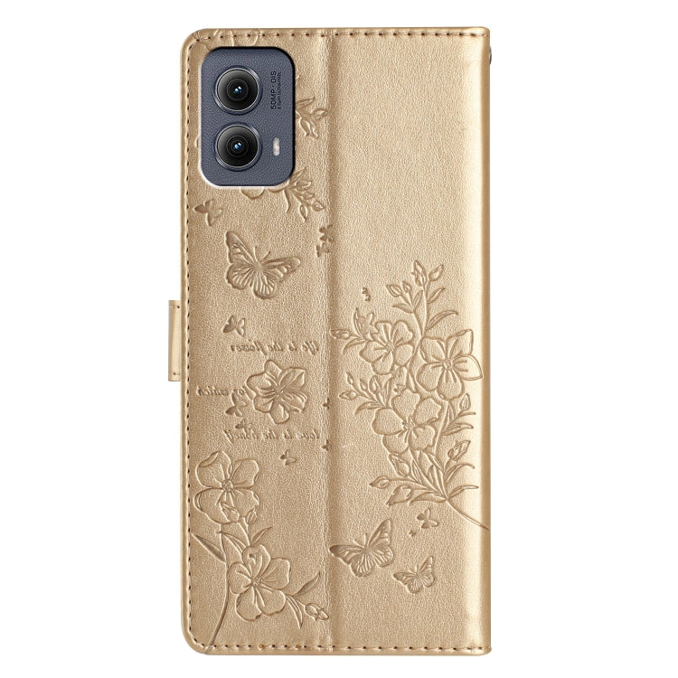 For Motorola Edge 2024 Butterflies and Flowers Leather Phone Case(Gold) by buy2fix