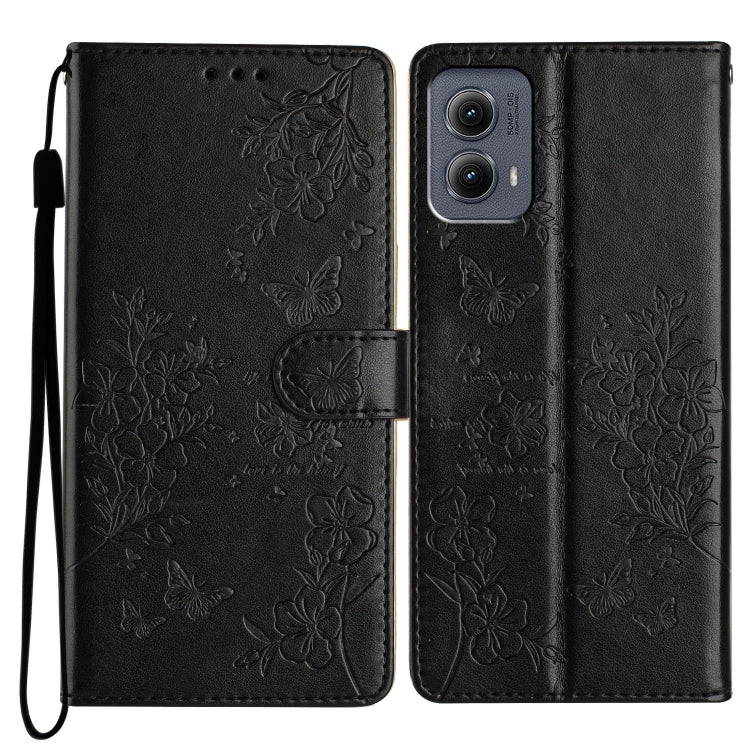 For Motorola Edge 2024 Butterflies and Flowers Leather Phone Case(Black) by buy2fix