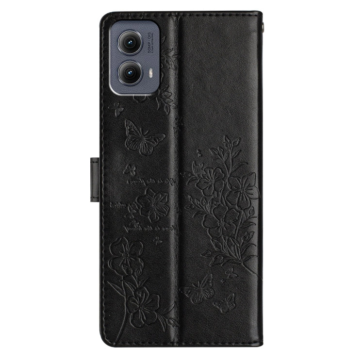 For Motorola Edge 2024 Butterflies and Flowers Leather Phone Case(Black) by buy2fix