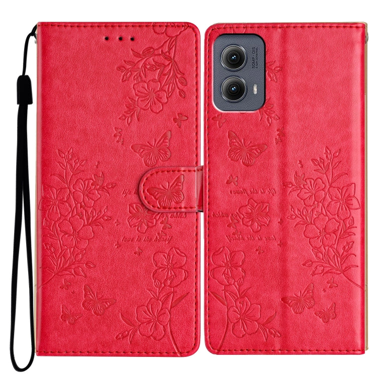 For Motorola Edge 2024 Butterflies and Flowers Leather Phone Case(Red) by buy2fix