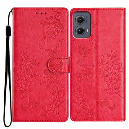 For Motorola Edge 2024 Butterflies and Flowers Leather Phone Case(Red) by buy2fix