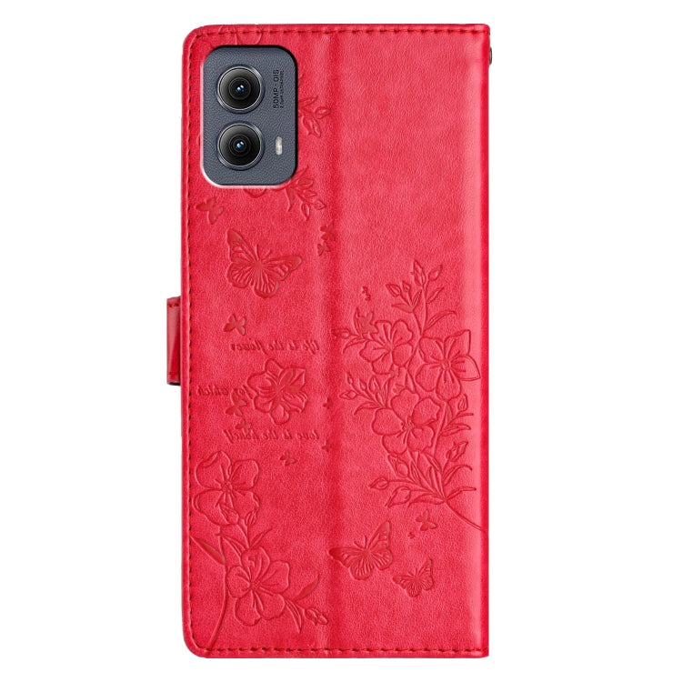 For Motorola Edge 2024 Butterflies and Flowers Leather Phone Case(Red) by buy2fix