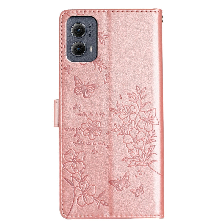 For Motorola Edge 2024 Butterflies and Flowers Leather Phone Case(Rose Gold) by buy2fix
