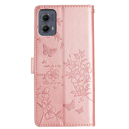 For Motorola Edge 2024 Butterflies and Flowers Leather Phone Case(Rose Gold) by buy2fix