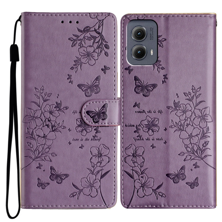 For Motorola Edge 2024 Butterflies and Flowers Leather Phone Case(Purple) by buy2fix