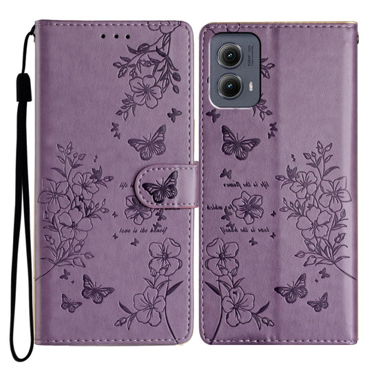 For Motorola Edge 2024 Butterflies and Flowers Leather Phone Case(Purple) by buy2fix