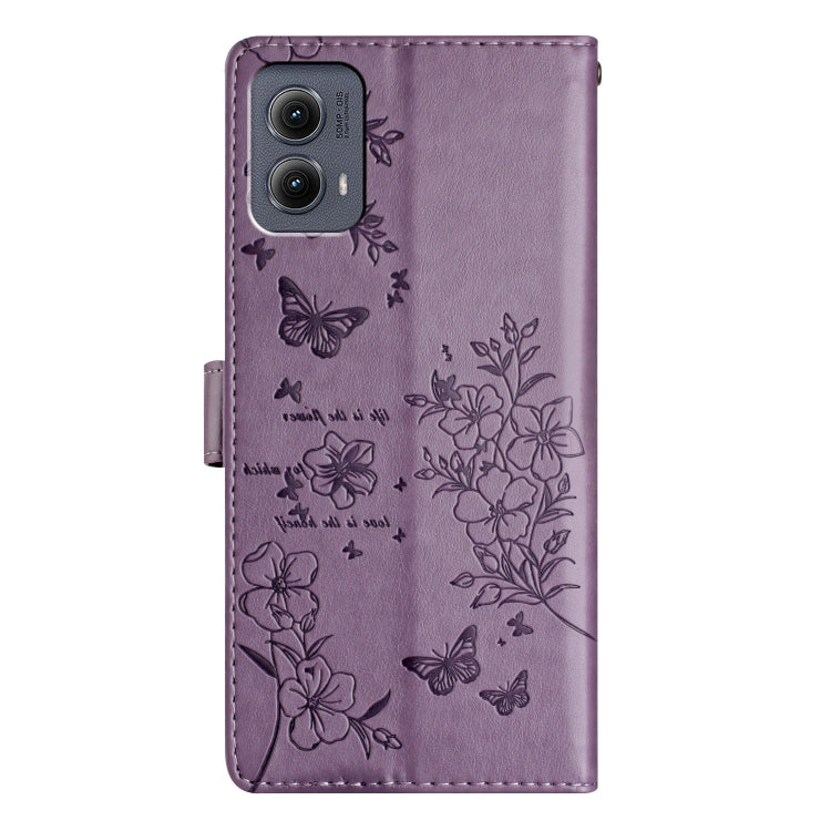For Motorola Edge 2024 Butterflies and Flowers Leather Phone Case(Purple) by buy2fix