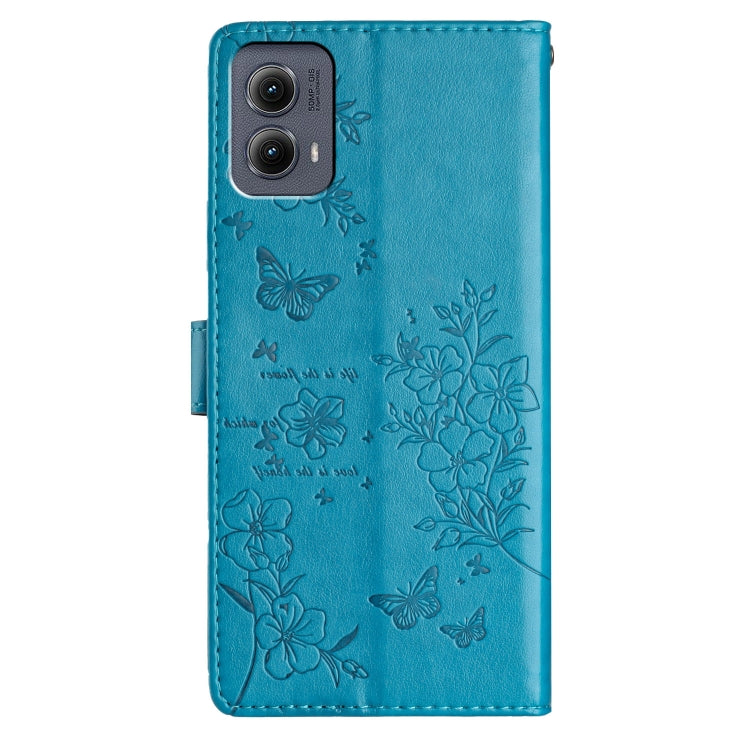 For Motorola Edge 2024 Butterflies and Flowers Leather Phone Case(Blue) by buy2fix