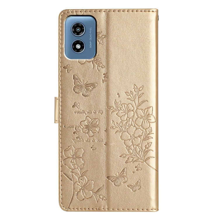 For Motorola Moto G Play 5G 2024 Butterflies and Flowers Leather Phone Case(Gold) by buy2fix