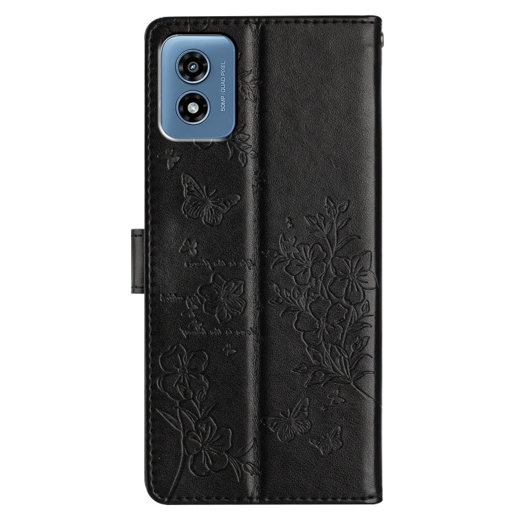 For Motorola Moto G Play 5G 2024 Butterflies and Flowers Leather Phone Case(Black) by buy2fix