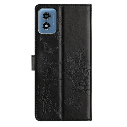 For Motorola Moto G Play 5G 2024 Butterflies and Flowers Leather Phone Case(Black) by buy2fix