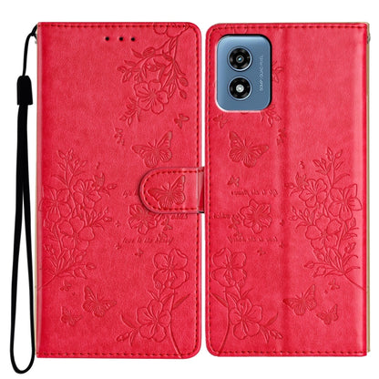 For Motorola Moto G Play 5G 2024 Butterflies and Flowers Leather Phone Case(Red) by buy2fix