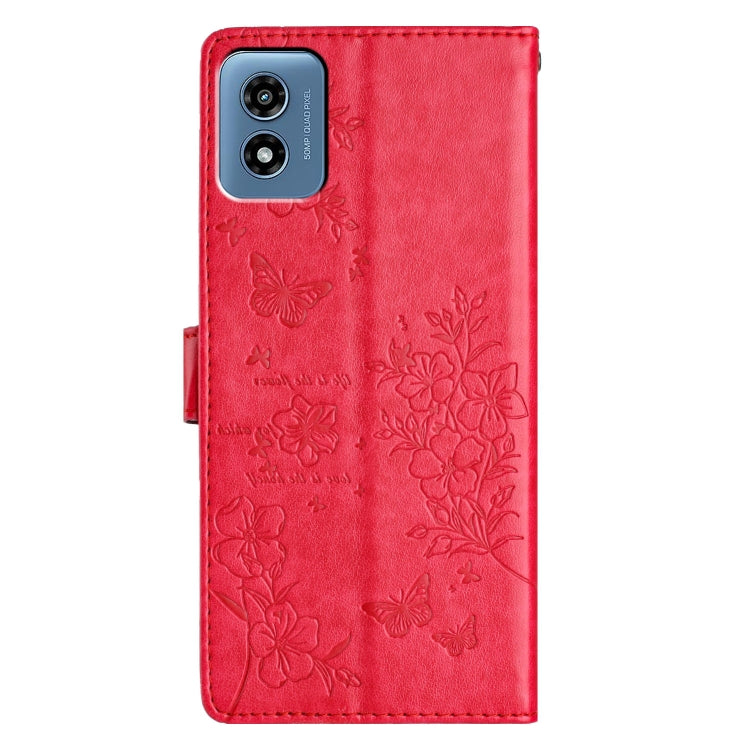 For Motorola Moto G Play 5G 2024 Butterflies and Flowers Leather Phone Case(Red) by buy2fix
