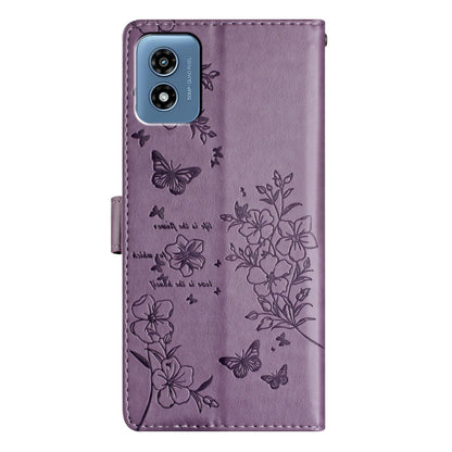 For Motorola Moto G Play 5G 2024 Butterflies and Flowers Leather Phone Case(Purple) by buy2fix