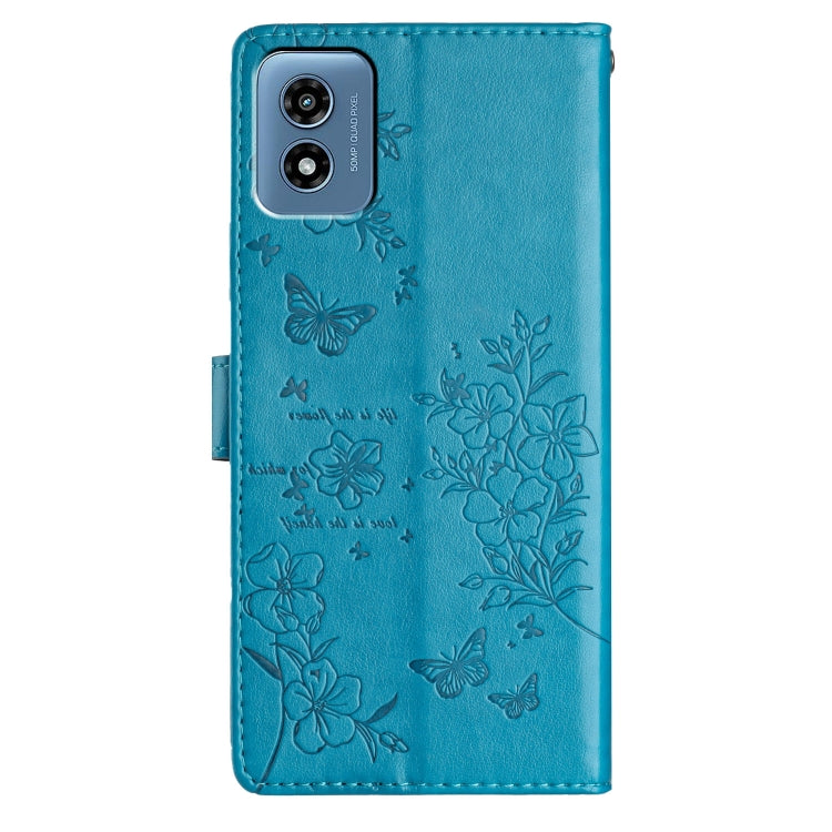 For Motorola Moto G Play 5G 2024 Butterflies and Flowers Leather Phone Case(Blue) by buy2fix