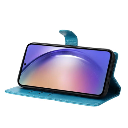 For Motorola Moto G Play 5G 2024 Butterflies and Flowers Leather Phone Case(Blue) by buy2fix