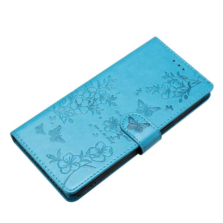 For Motorola Moto G Play 5G 2024 Butterflies and Flowers Leather Phone Case(Blue) by buy2fix