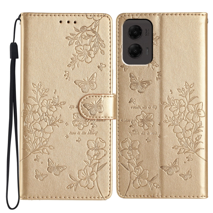 For Motorola Moto G Stylus 5G 2024 Butterflies and Flowers Leather Phone Case(Gold) by buy2fix