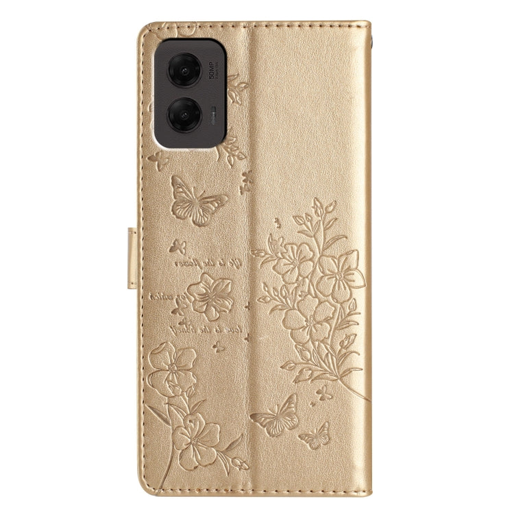 For Motorola Moto G Stylus 5G 2024 Butterflies and Flowers Leather Phone Case(Gold) by buy2fix