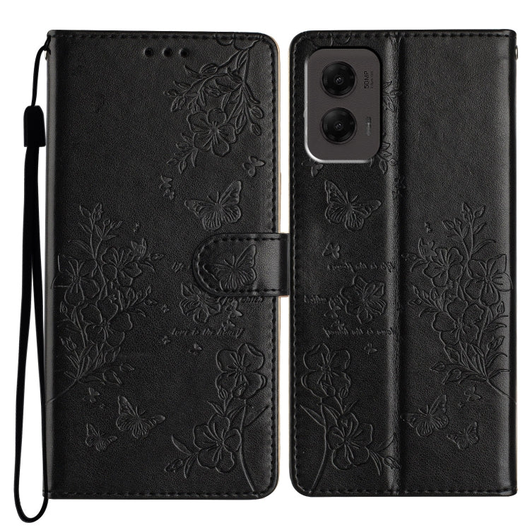 For Motorola Moto G Stylus 5G 2024 Butterflies and Flowers Leather Phone Case(Black) by buy2fix