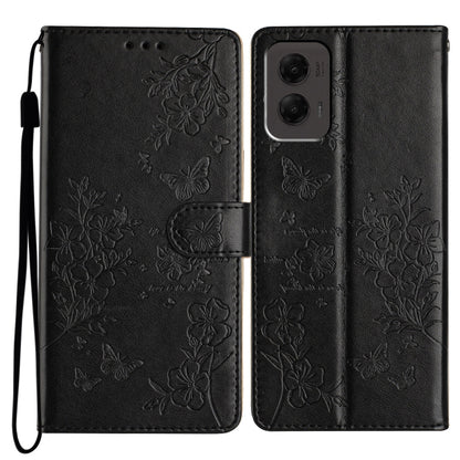 For Motorola Moto G Stylus 5G 2024 Butterflies and Flowers Leather Phone Case(Black) by buy2fix