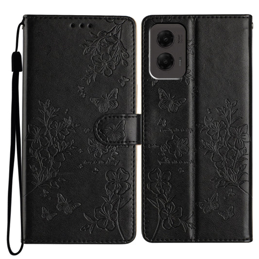 For Motorola Moto G Stylus 5G 2024 Butterflies and Flowers Leather Phone Case(Black) by buy2fix