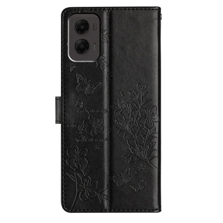 For Motorola Moto G Stylus 5G 2024 Butterflies and Flowers Leather Phone Case(Black) by buy2fix