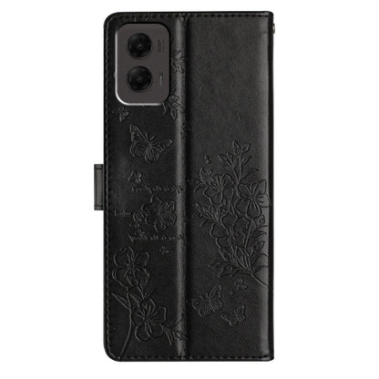 For Motorola Moto G Stylus 5G 2024 Butterflies and Flowers Leather Phone Case(Black) by buy2fix