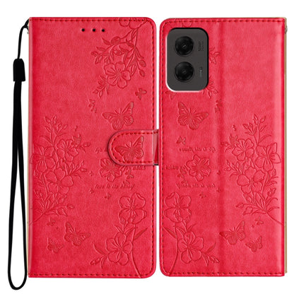 For Motorola Moto G Stylus 5G 2024 Butterflies and Flowers Leather Phone Case(Red) by buy2fix