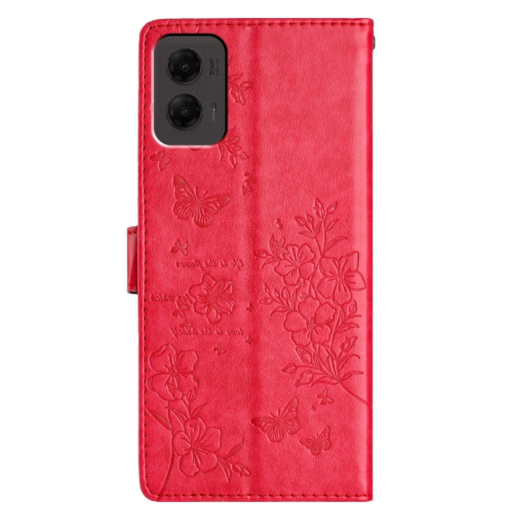 For Motorola Moto G Stylus 5G 2024 Butterflies and Flowers Leather Phone Case(Red) by buy2fix