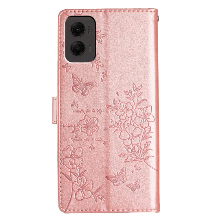 For Motorola Moto G Stylus 5G 2024 Butterflies and Flowers Leather Phone Case(Rose Gold) by buy2fix