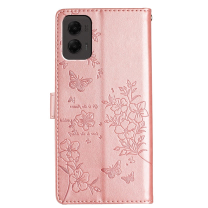 For Motorola Moto G Stylus 5G 2024 Butterflies and Flowers Leather Phone Case(Rose Gold) by buy2fix