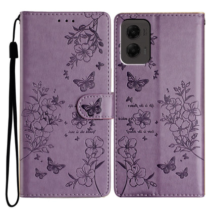 For Motorola Moto G Stylus 5G 2024 Butterflies and Flowers Leather Phone Case(Purple) by buy2fix
