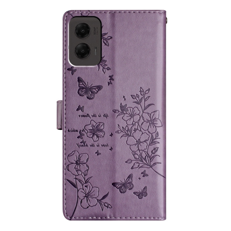 For Motorola Moto G Stylus 5G 2024 Butterflies and Flowers Leather Phone Case(Purple) by buy2fix