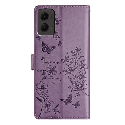 For Motorola Moto G Stylus 5G 2024 Butterflies and Flowers Leather Phone Case(Purple) by buy2fix