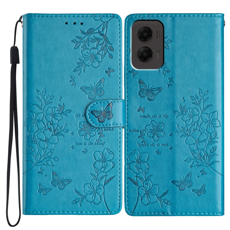 For Motorola Moto G Stylus 5G 2024 Butterflies and Flowers Leather Phone Case(Blue) by buy2fix