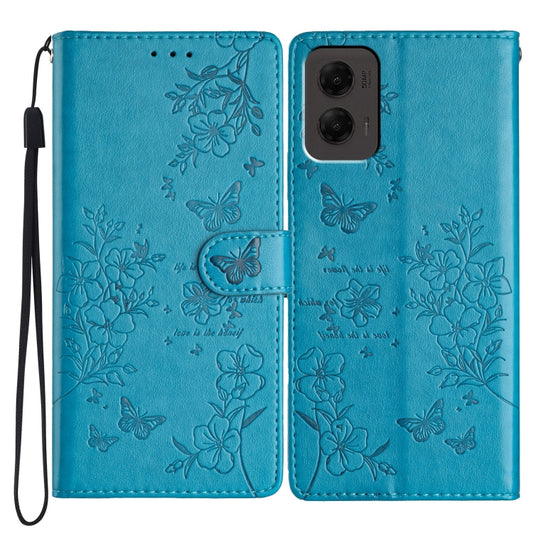 For Motorola Moto G Stylus 5G 2024 Butterflies and Flowers Leather Phone Case(Blue) by buy2fix