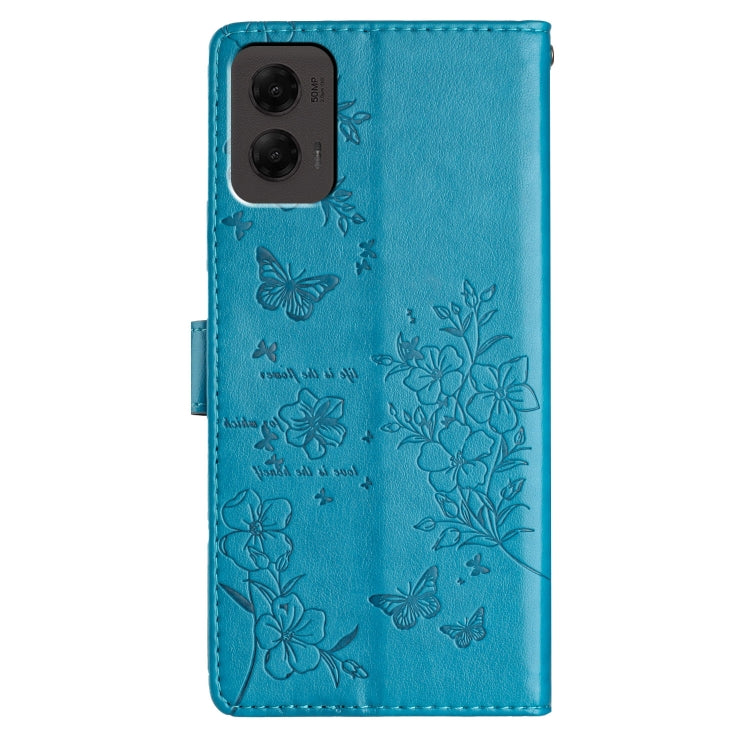 For Motorola Moto G Stylus 5G 2024 Butterflies and Flowers Leather Phone Case(Blue) by buy2fix