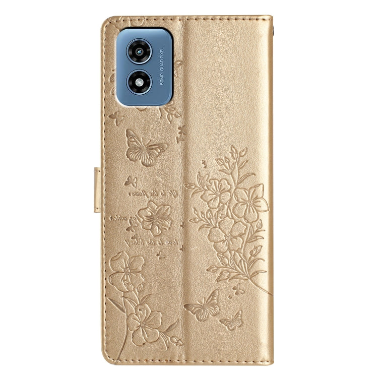 For Motorola Moto G Play 2024 Butterflies and Flowers Leather Phone Case(Gold) by buy2fix