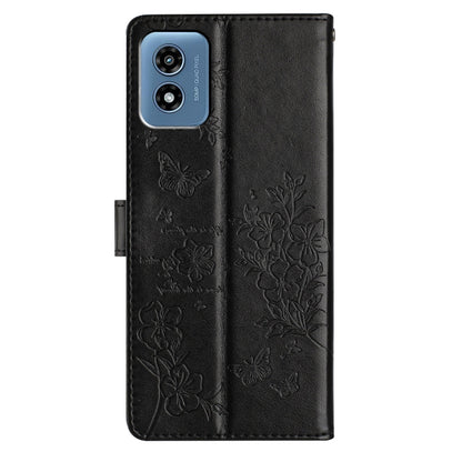 For Motorola Moto G Play 2024 Butterflies and Flowers Leather Phone Case(Black) by buy2fix