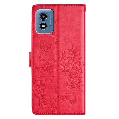 For Motorola Moto G Play 2024 Butterflies and Flowers Leather Phone Case(Red) by buy2fix