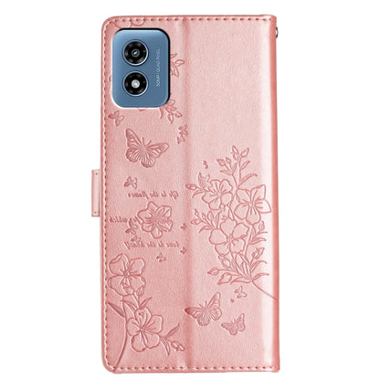 For Motorola Moto G Play 2024 Butterflies and Flowers Leather Phone Case(Rose Gold) by buy2fix