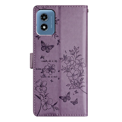 For Motorola Moto G Play 2024 Butterflies and Flowers Leather Phone Case(Purple) by buy2fix