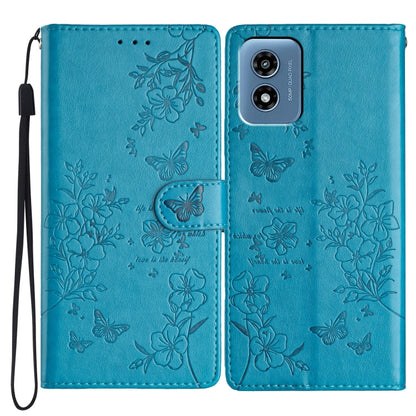 For Motorola Moto G Play 2024 Butterflies and Flowers Leather Phone Case(Blue) by buy2fix