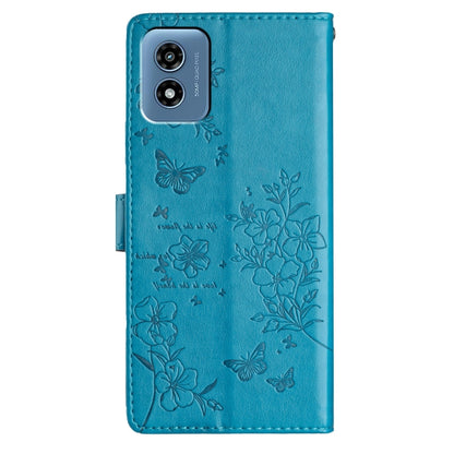 For Motorola Moto G Play 2024 Butterflies and Flowers Leather Phone Case(Blue) by buy2fix