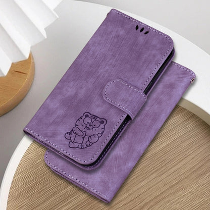 For Samsung Galaxy S25 5G Little Tiger Embossed Leather Phone Case(Purple) by buy2fix