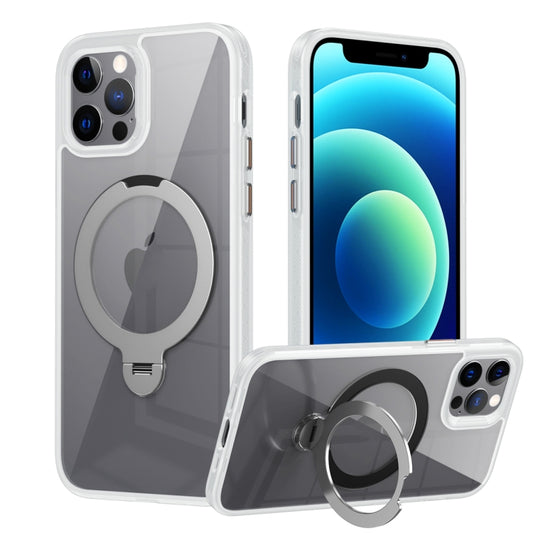 For iPhone 12 / 12 Pro Transparent MagSafe Magnetic Rotating Ring Holder Phone Case(White) by buy2fix